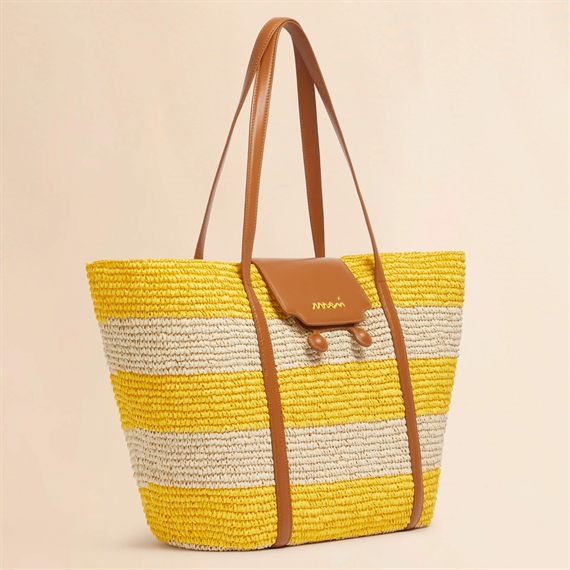 Marni Medium Raffia Trunkaroo Beach Bag, Natural/Dark Lemon